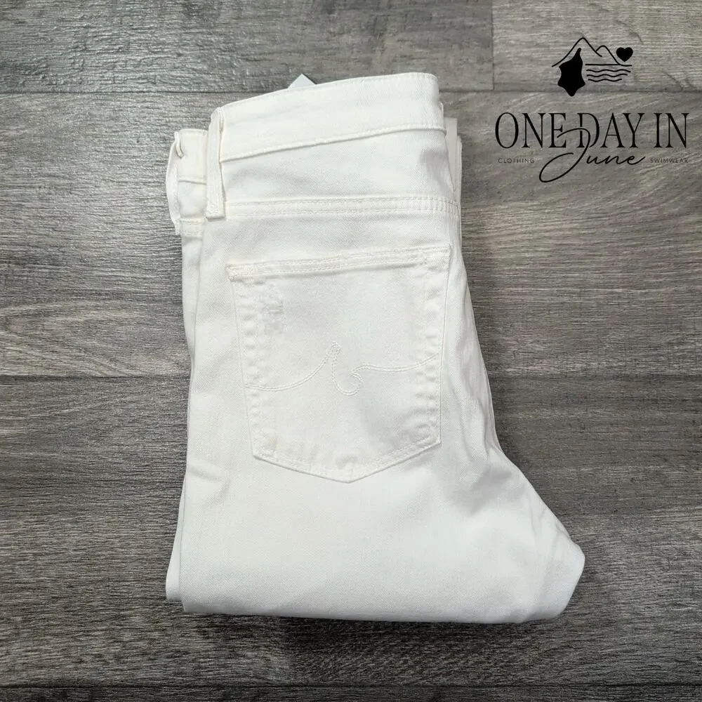 AG Adriano Goldschmied Farrah Skinny Ankle Jeans White Distressed NWT Size 4 (27